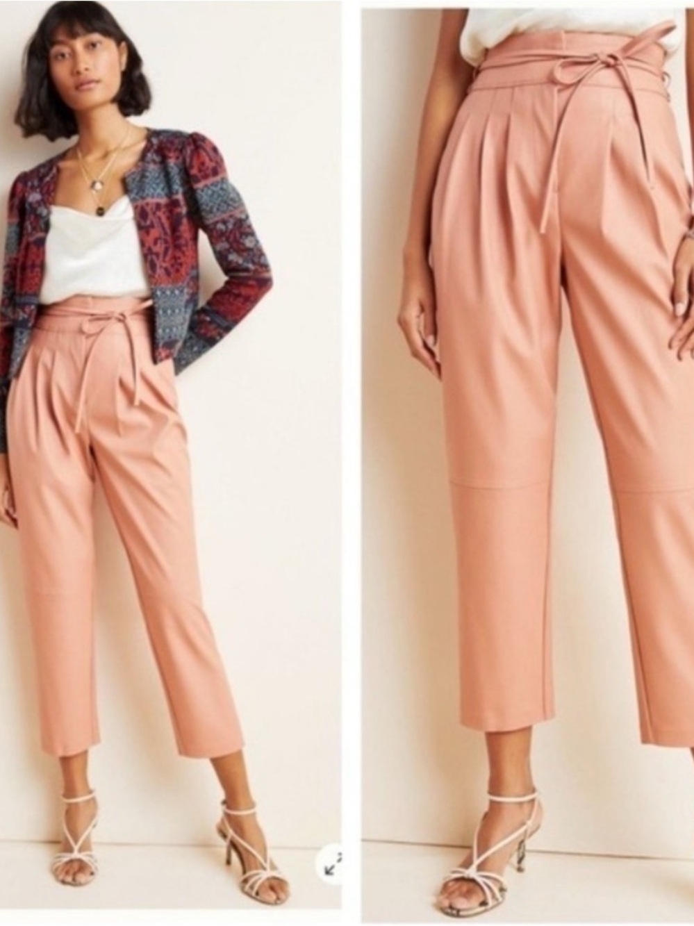 Blank NYC for Anthropologie Peach High-Rise Paperbag Ankle Pants